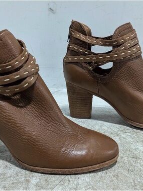Frye Brown Leather Strappy Ankle Booties